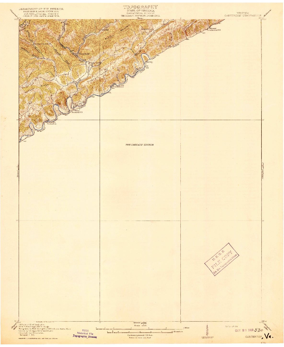 USGS 1:62500-SCALE QUADRANGLE FOR CARTERTON, VA 1918