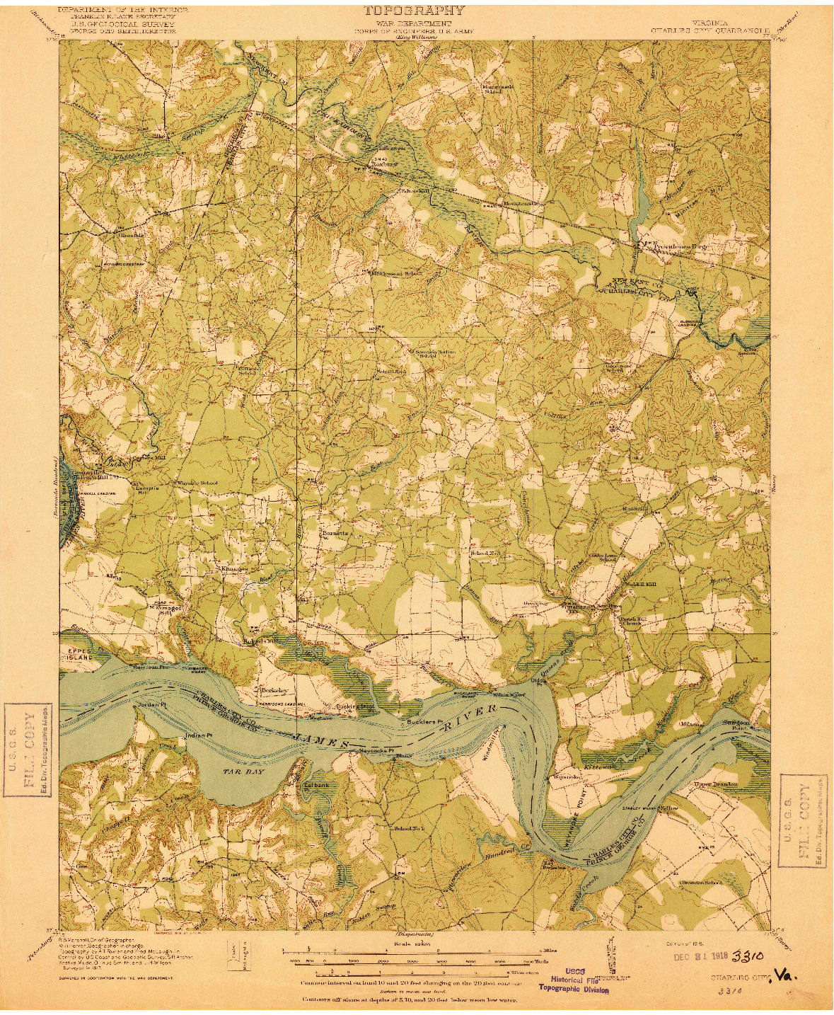 USGS 1:62500-SCALE QUADRANGLE FOR CHARLES CITY, VA 1918