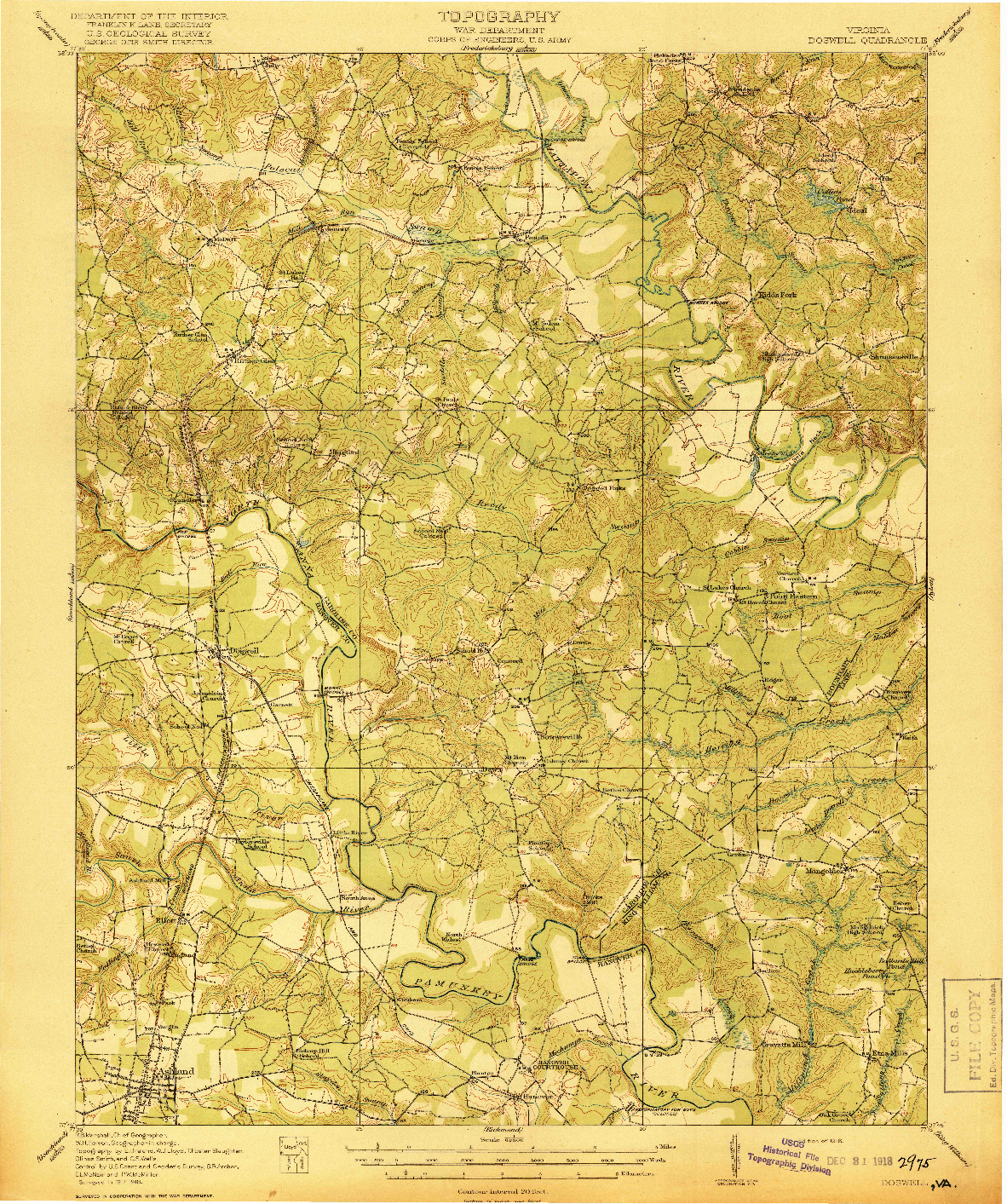 USGS 1:62500-SCALE QUADRANGLE FOR DOSWELL, VA 1918