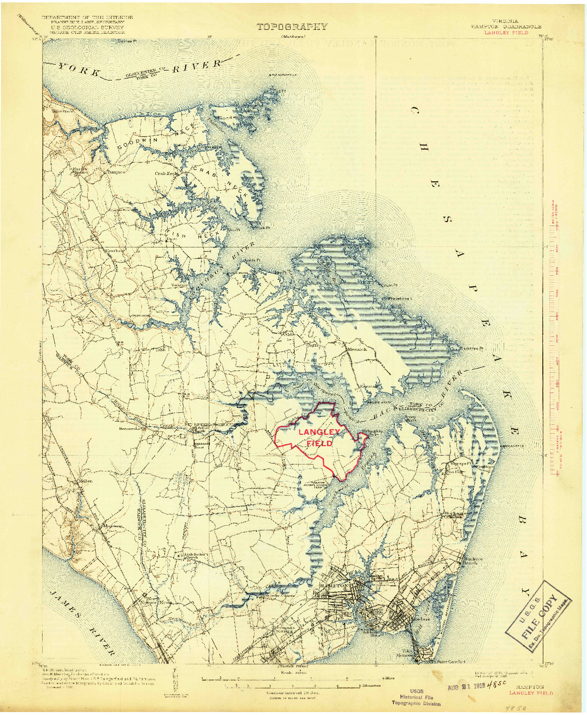 USGS 1:62500-SCALE QUADRANGLE FOR HAMPTON, VA 1907