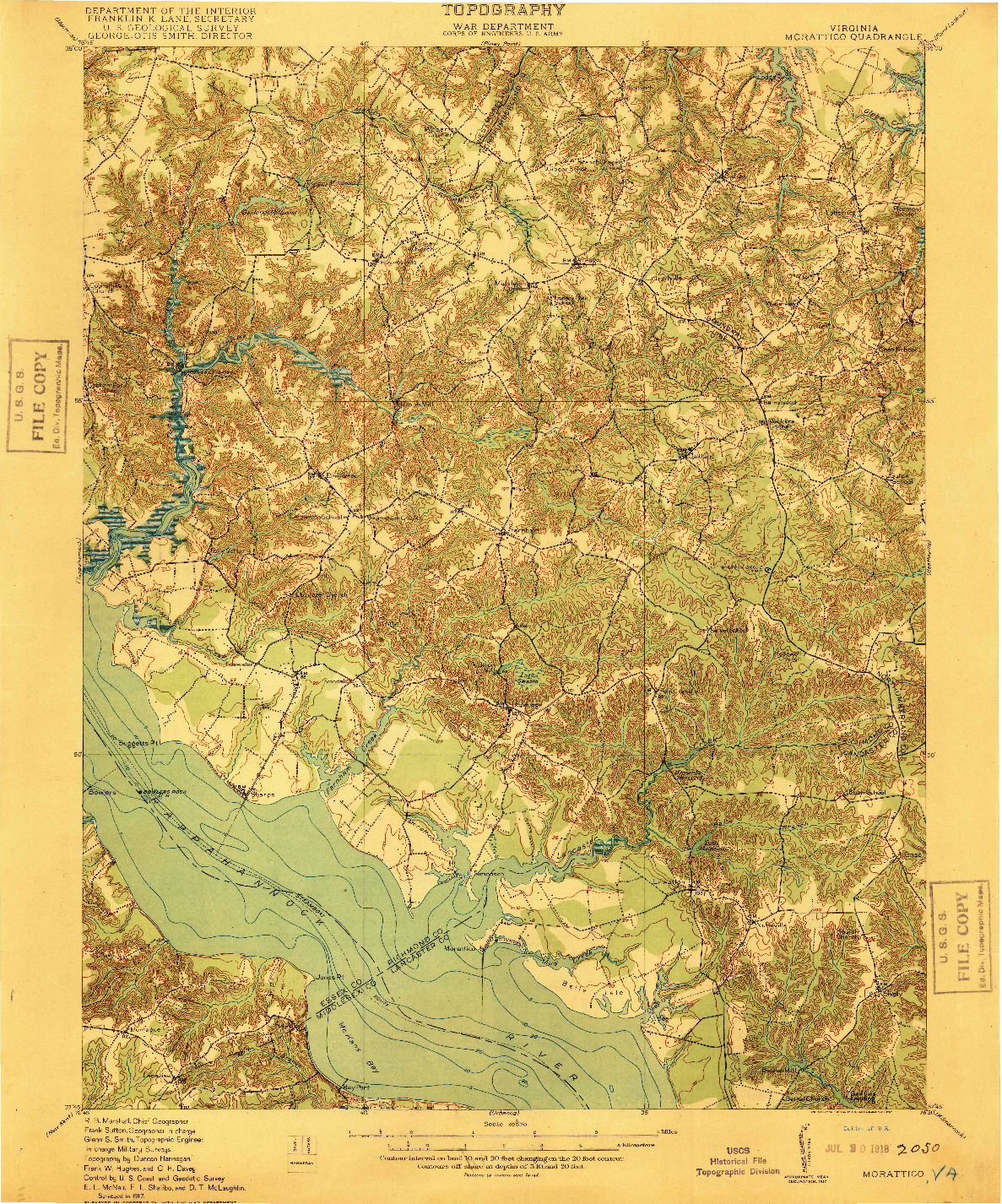 USGS 1:62500-SCALE QUADRANGLE FOR MORATTICO, VA 1918