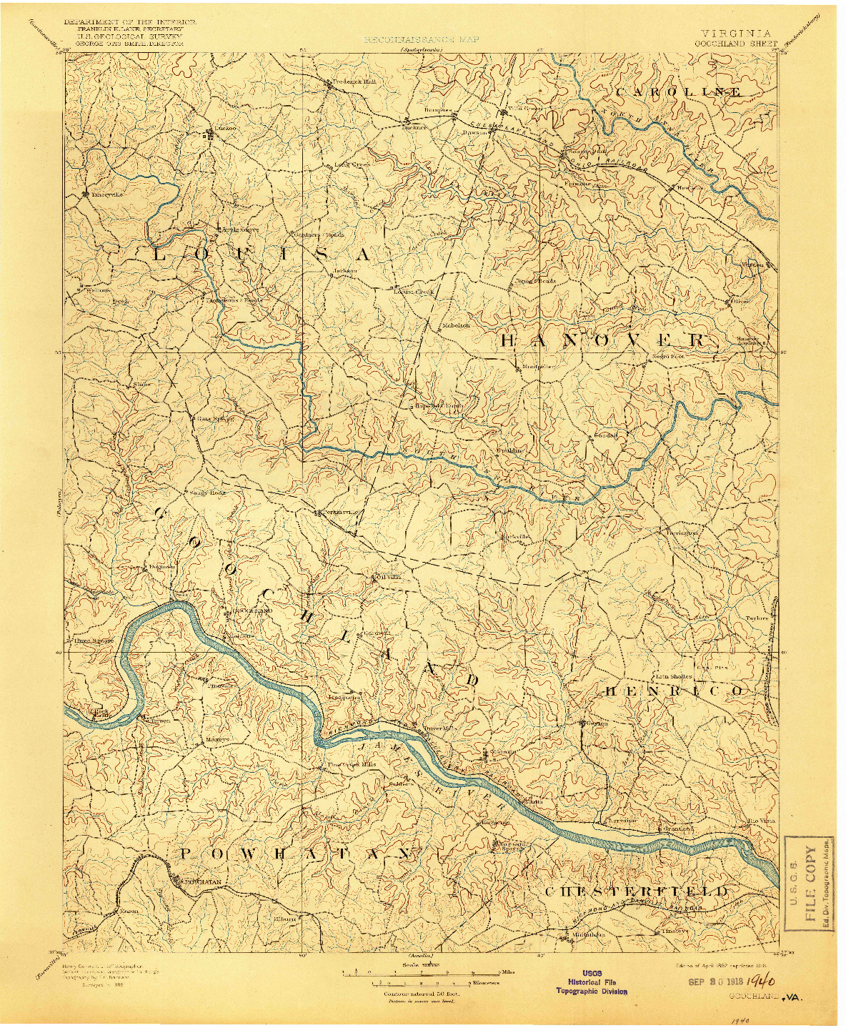 USGS 1:125000-SCALE QUADRANGLE FOR GOOCHLAND, VA 1892