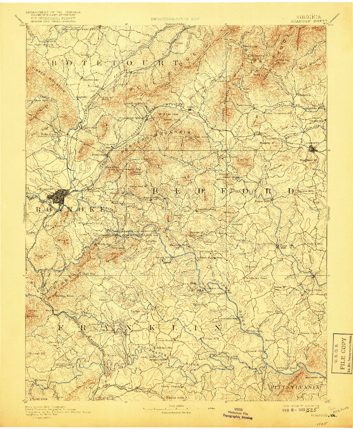 USGS 1:125000-SCALE QUADRANGLE FOR ROANOKE, VA 1891
