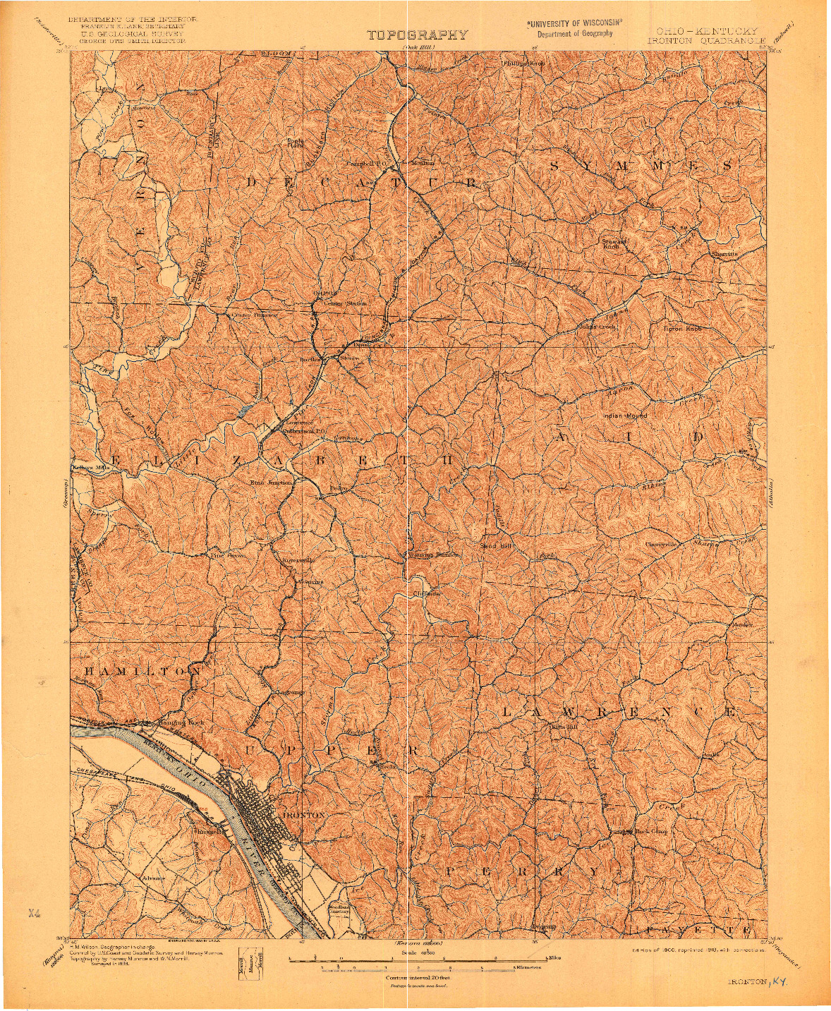 USGS 1:62500-SCALE QUADRANGLE FOR IRONTON, OH 1900