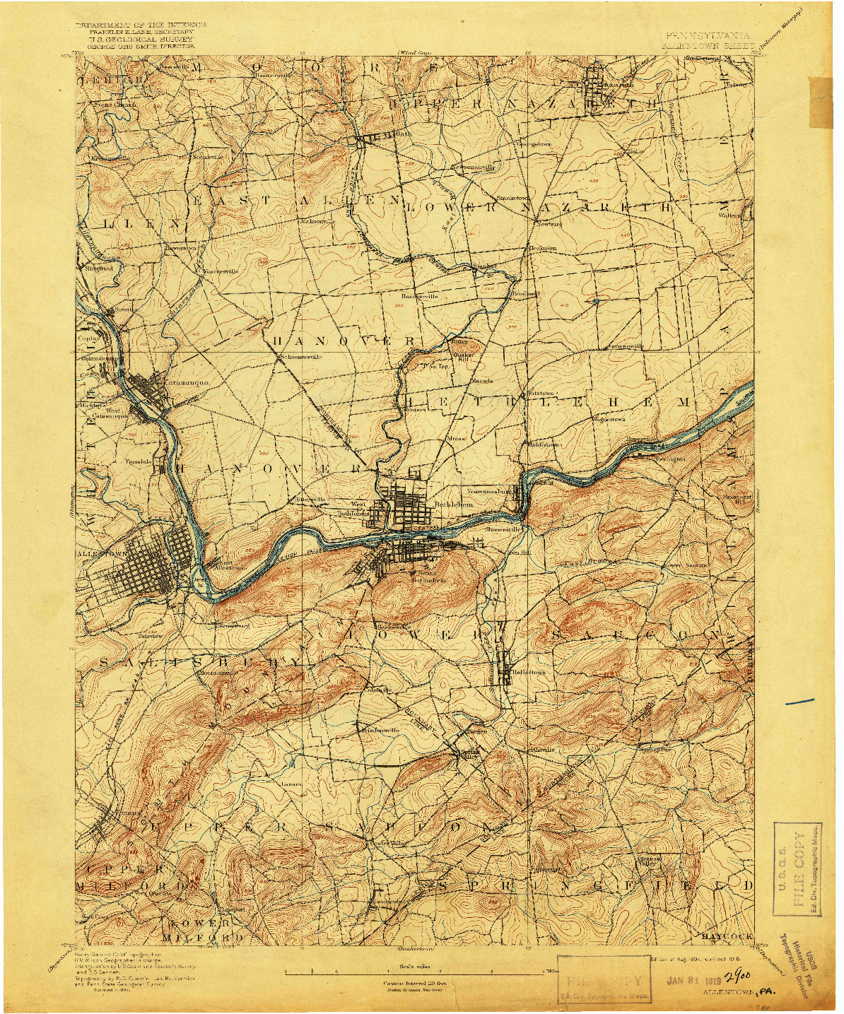 USGS 1:62500-SCALE QUADRANGLE FOR ALLENTOWN, PA 1894