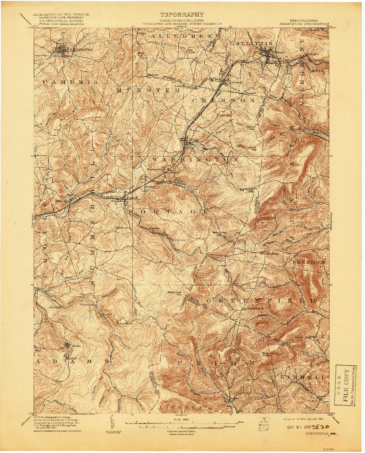 USGS 1:62500-SCALE QUADRANGLE FOR EBENSBURG, PA 1904