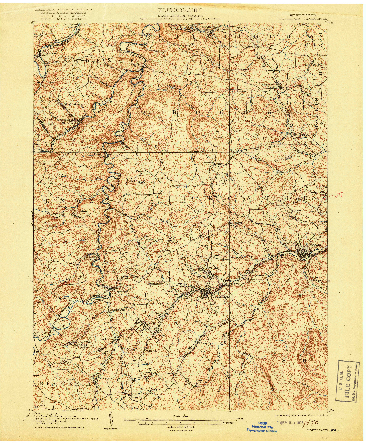 USGS 1:62500-SCALE QUADRANGLE FOR HOUTZDALE, PA 1905