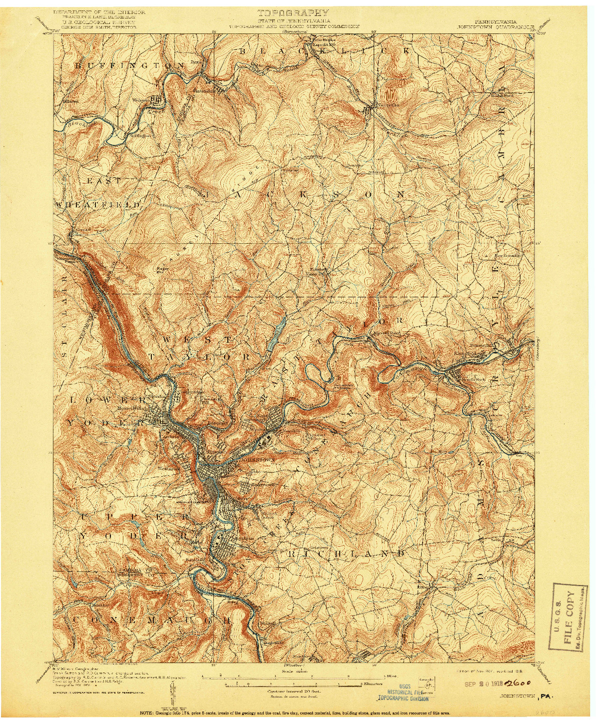 USGS 1:62500-SCALE QUADRANGLE FOR JOHNSTOWN, PA 1907