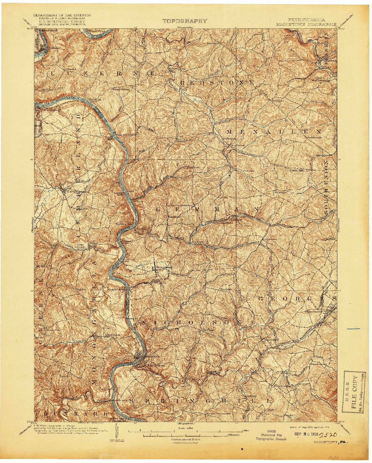 USGS 1:62500-SCALE QUADRANGLE FOR MASONTOWN, PA 1903