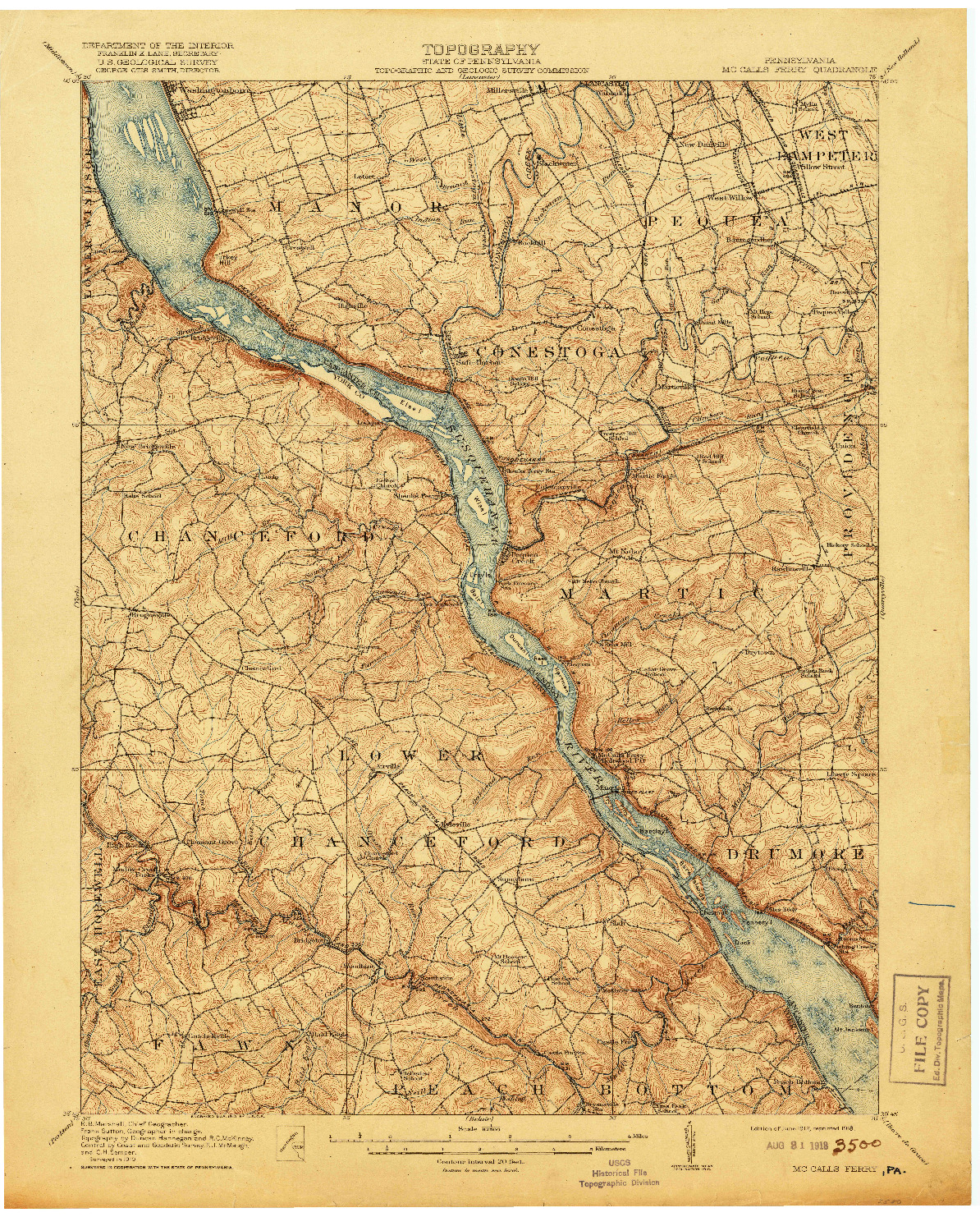 USGS 1:62500-SCALE QUADRANGLE FOR MC CALLS FERRY, PA 1912