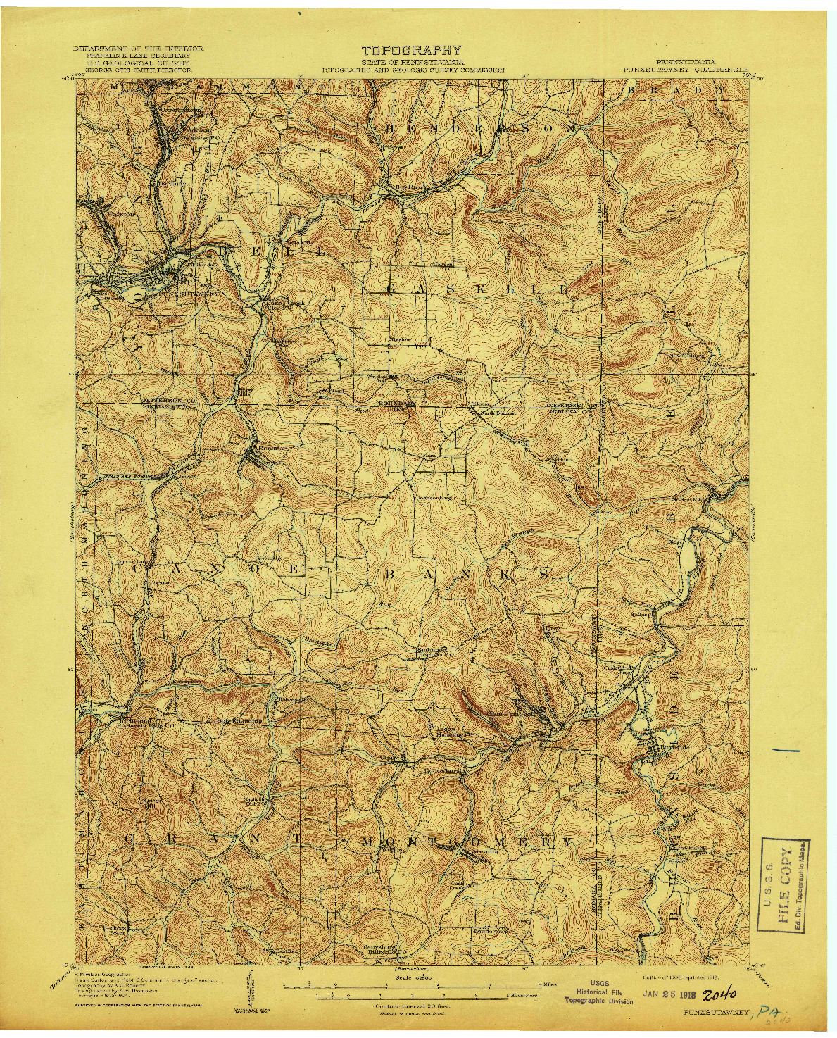 USGS 1:62500-SCALE QUADRANGLE FOR PUNXSUTAWNEY, PA 1906