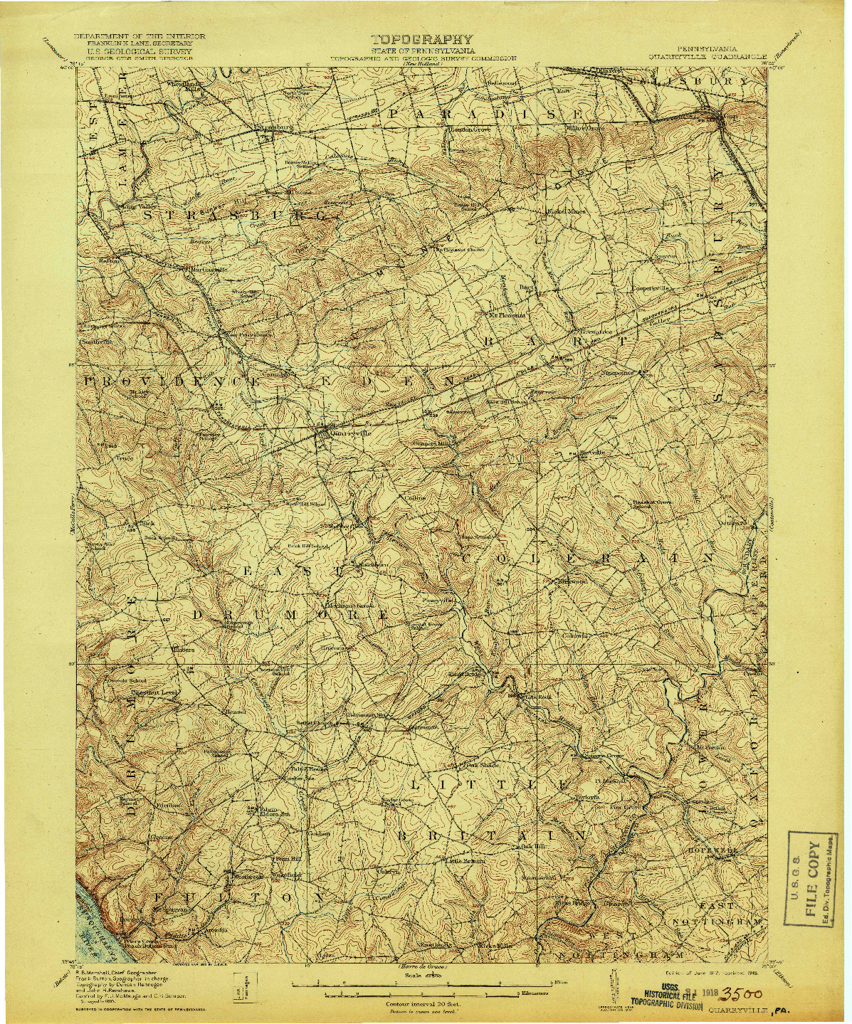 USGS 1:62500-SCALE QUADRANGLE FOR QUARRYVILLE, PA 1912