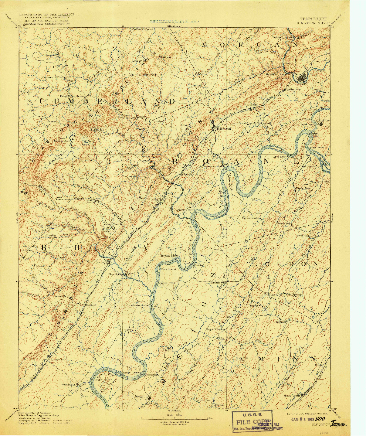 USGS 1:125000-SCALE QUADRANGLE FOR KINGSTON, TN 1893