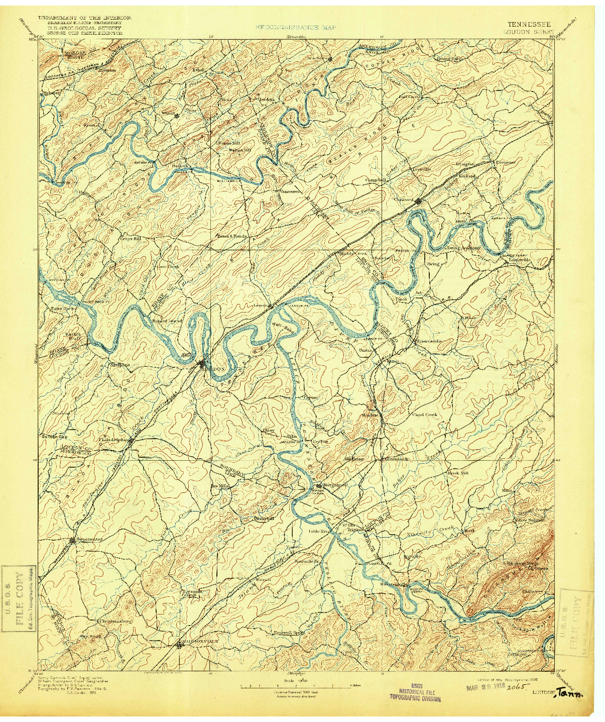 USGS 1:125000-SCALE QUADRANGLE FOR LOUDON, TN 1895