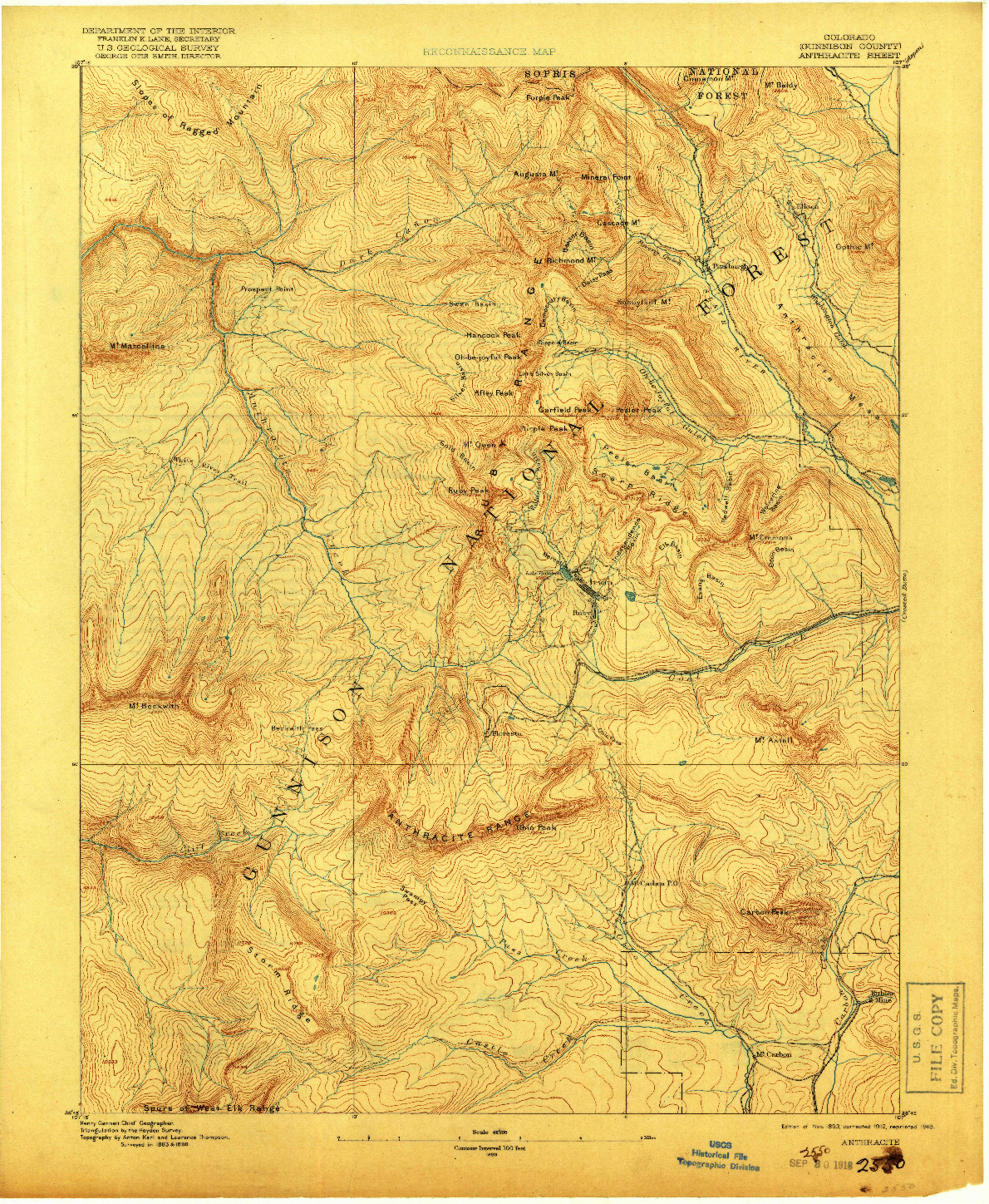 USGS 1:62500-SCALE QUADRANGLE FOR ANTHRACITE, CO 1893