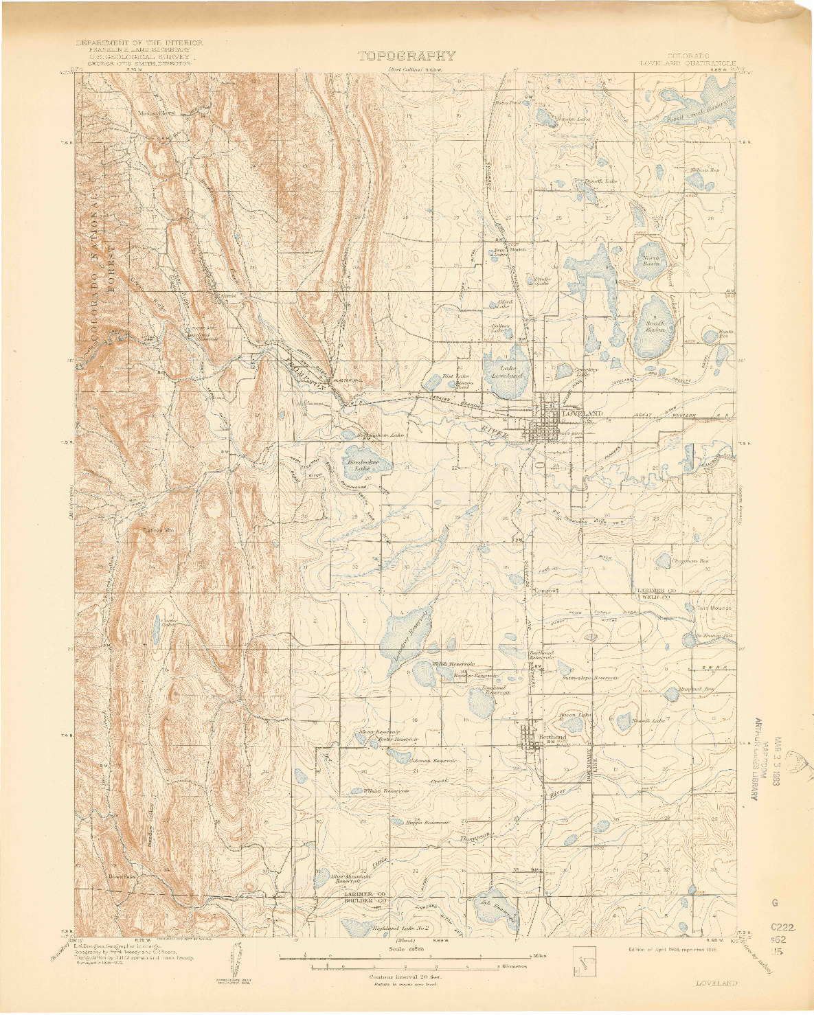 USGS 1:62500-SCALE QUADRANGLE FOR LOVELAND, CO 1908