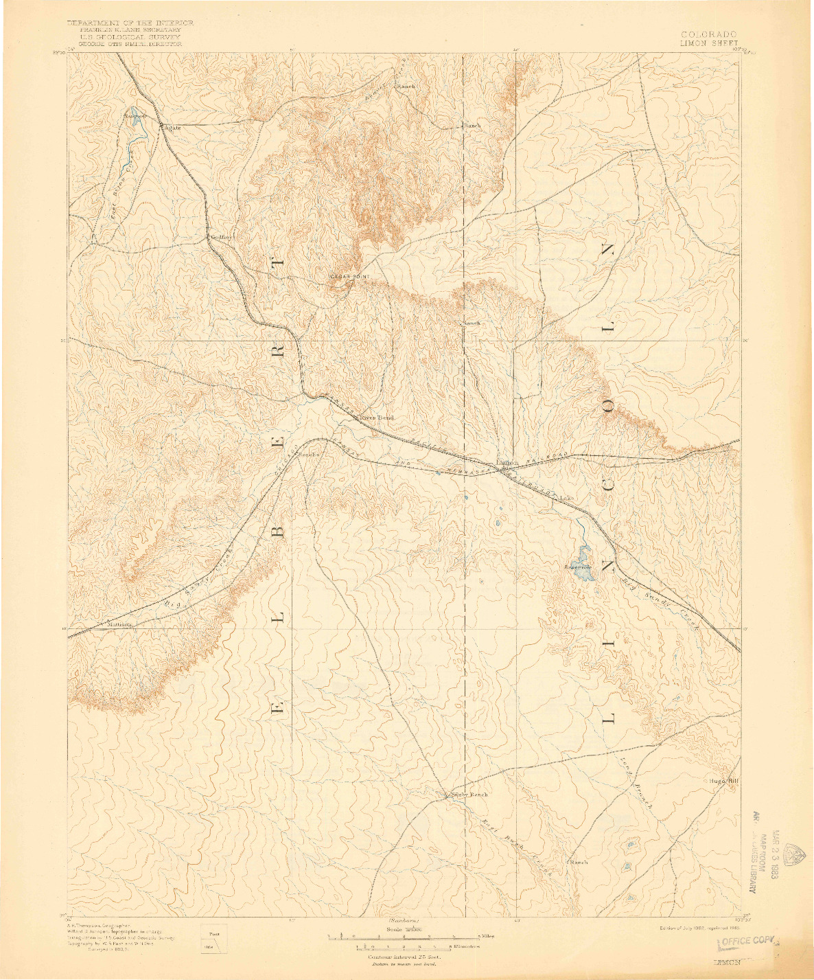 USGS 1:125000-SCALE QUADRANGLE FOR LIMON, CO 1892