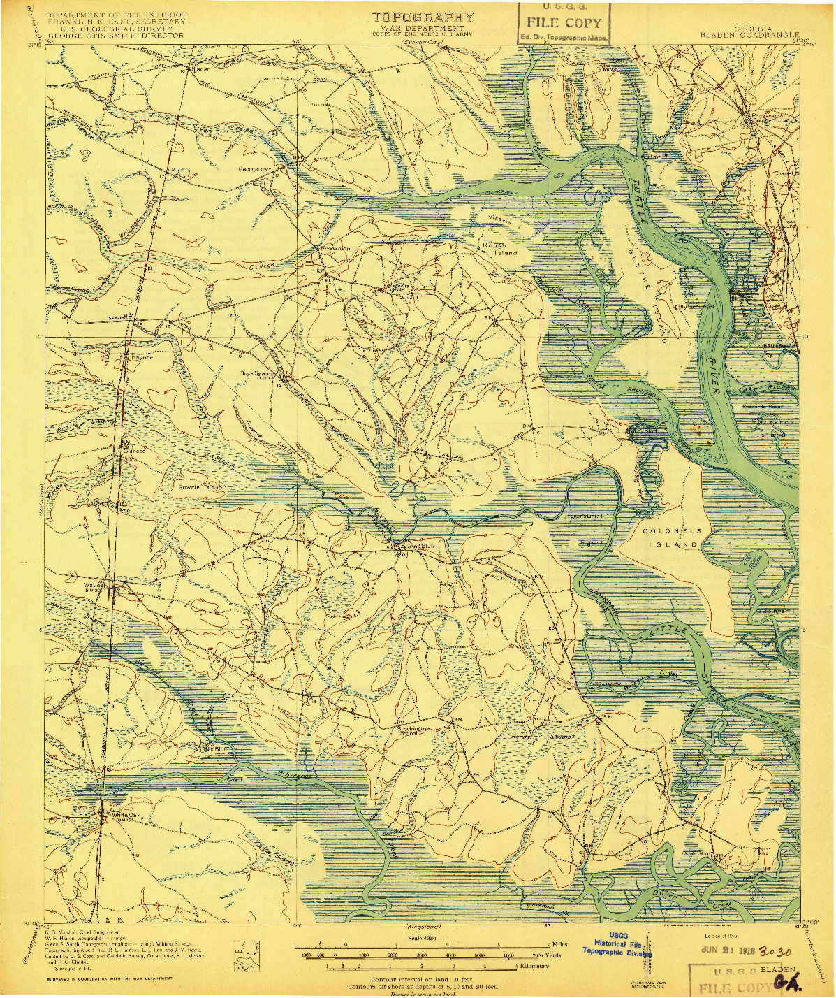 USGS 1:62500-SCALE QUADRANGLE FOR BLADEN, GA 1918