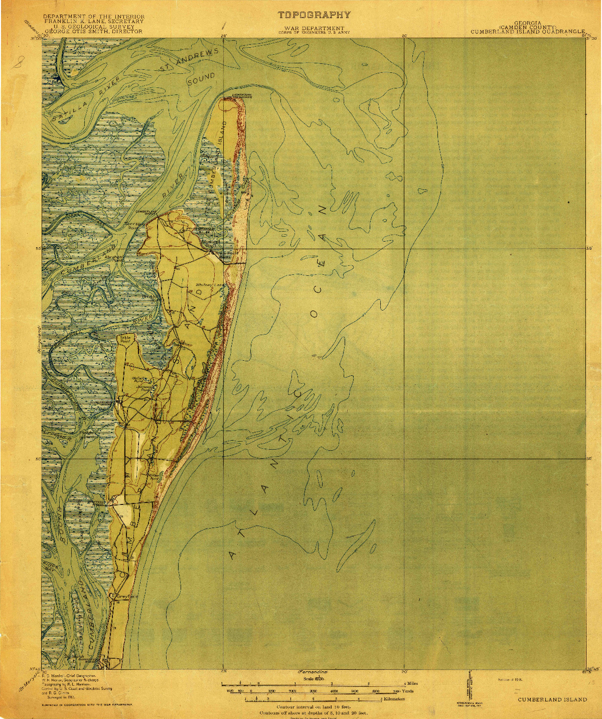 USGS 1:62500-SCALE QUADRANGLE FOR CUMBERLAND ISLAND, GA 1918