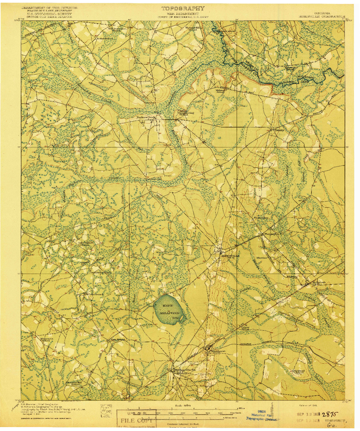 USGS 1:62500-SCALE QUADRANGLE FOR HINESVILLE, GA 1918