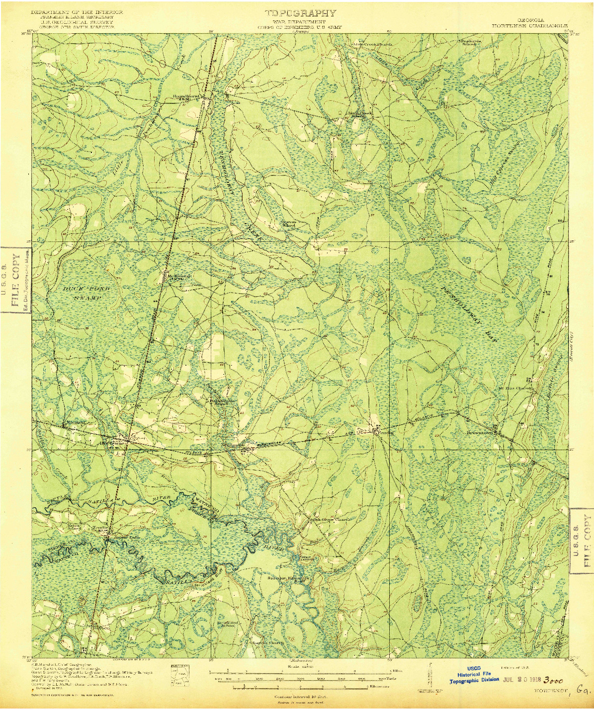 USGS 1:62500-SCALE QUADRANGLE FOR HORTENSE, GA 1918