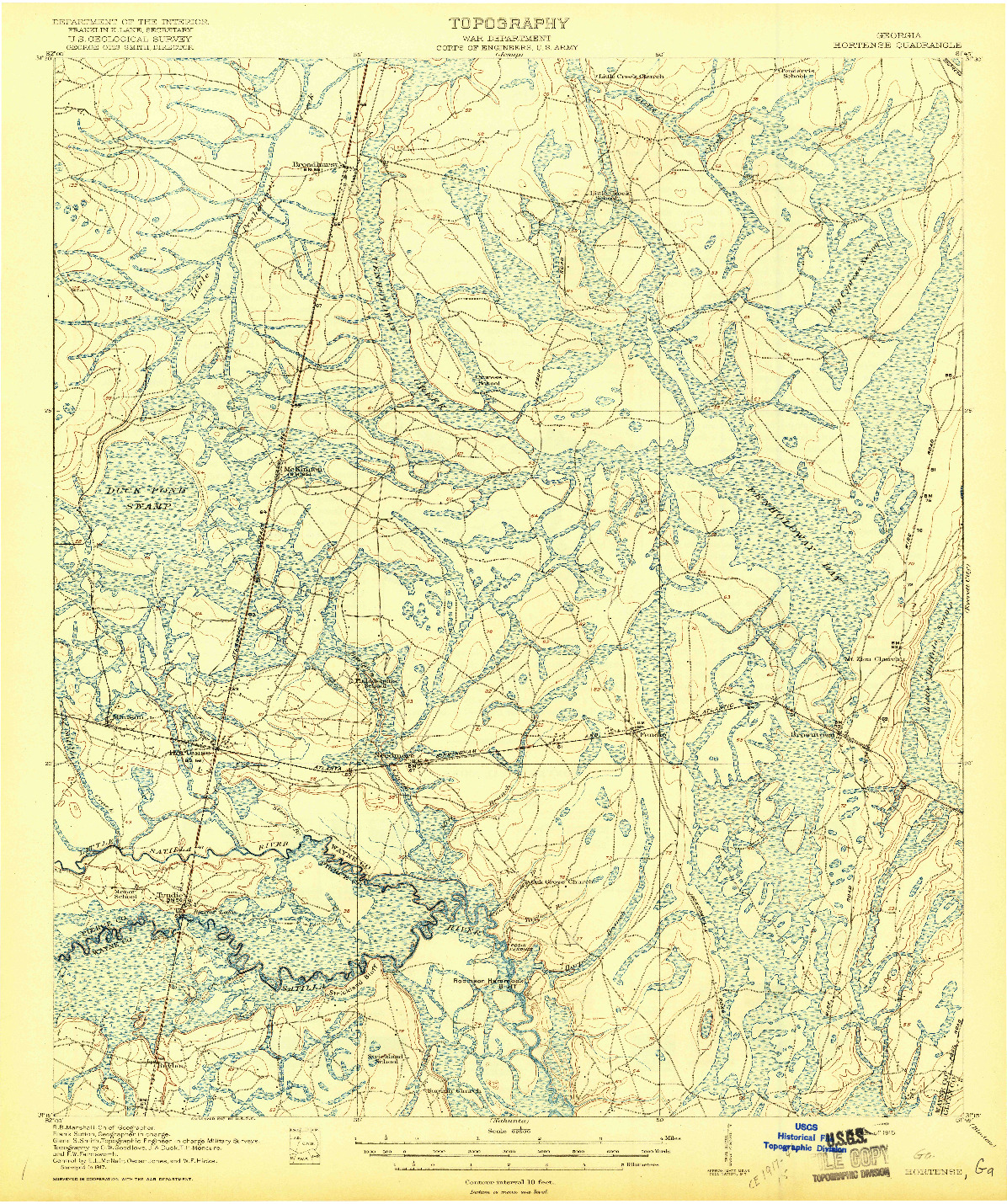 USGS 1:62500-SCALE QUADRANGLE FOR HORTENSE, GA 1918