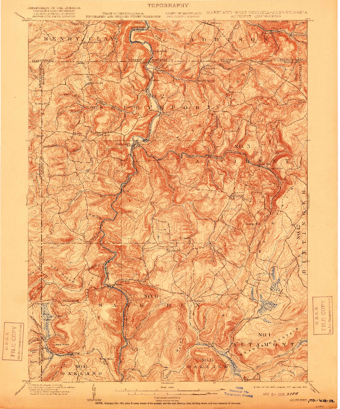 USGS 1:62500-SCALE QUADRANGLE FOR ACCIDENT, MD 1900