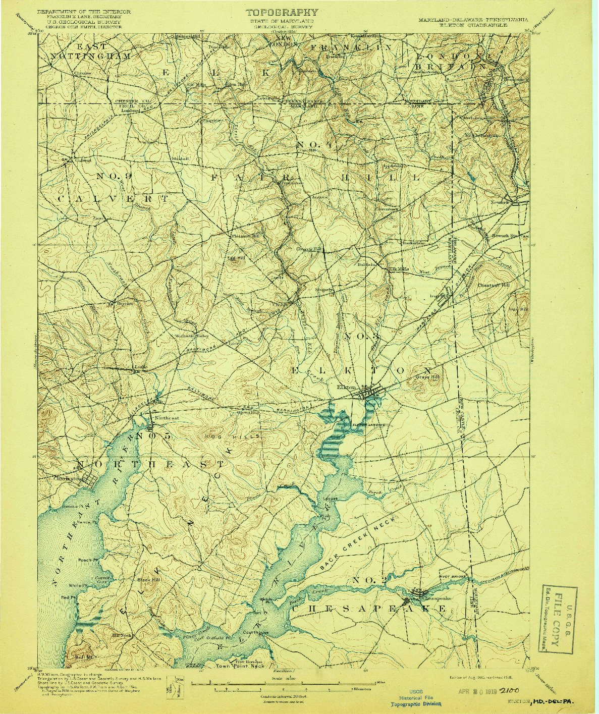 USGS 1:62500-SCALE QUADRANGLE FOR ELKTON, MD 1900