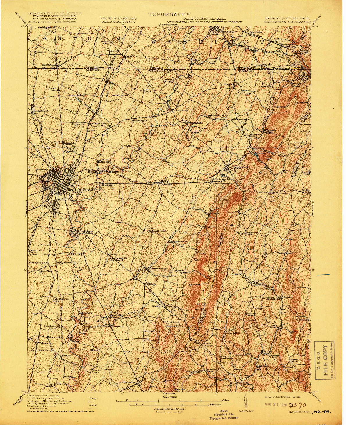 USGS 1:62500-SCALE QUADRANGLE FOR HAGERSTOWN, MD 1912