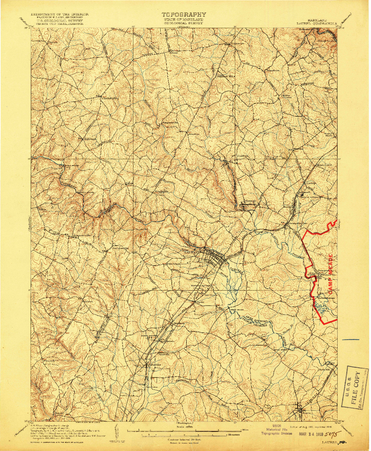 USGS 1:62500-SCALE QUADRANGLE FOR LAUREL, MD 1907