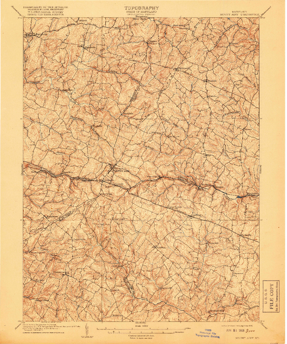 USGS 1:62500-SCALE QUADRANGLE FOR MOUNT AIRY, MD 1909