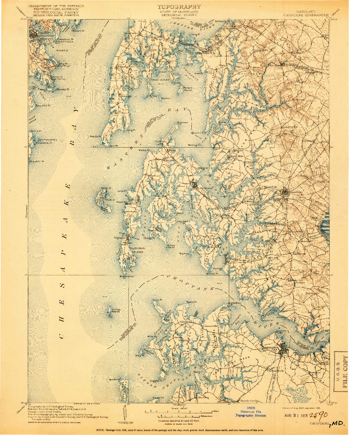 USGS 1:125000-SCALE QUADRANGLE FOR CHOPTANK, MD 1908