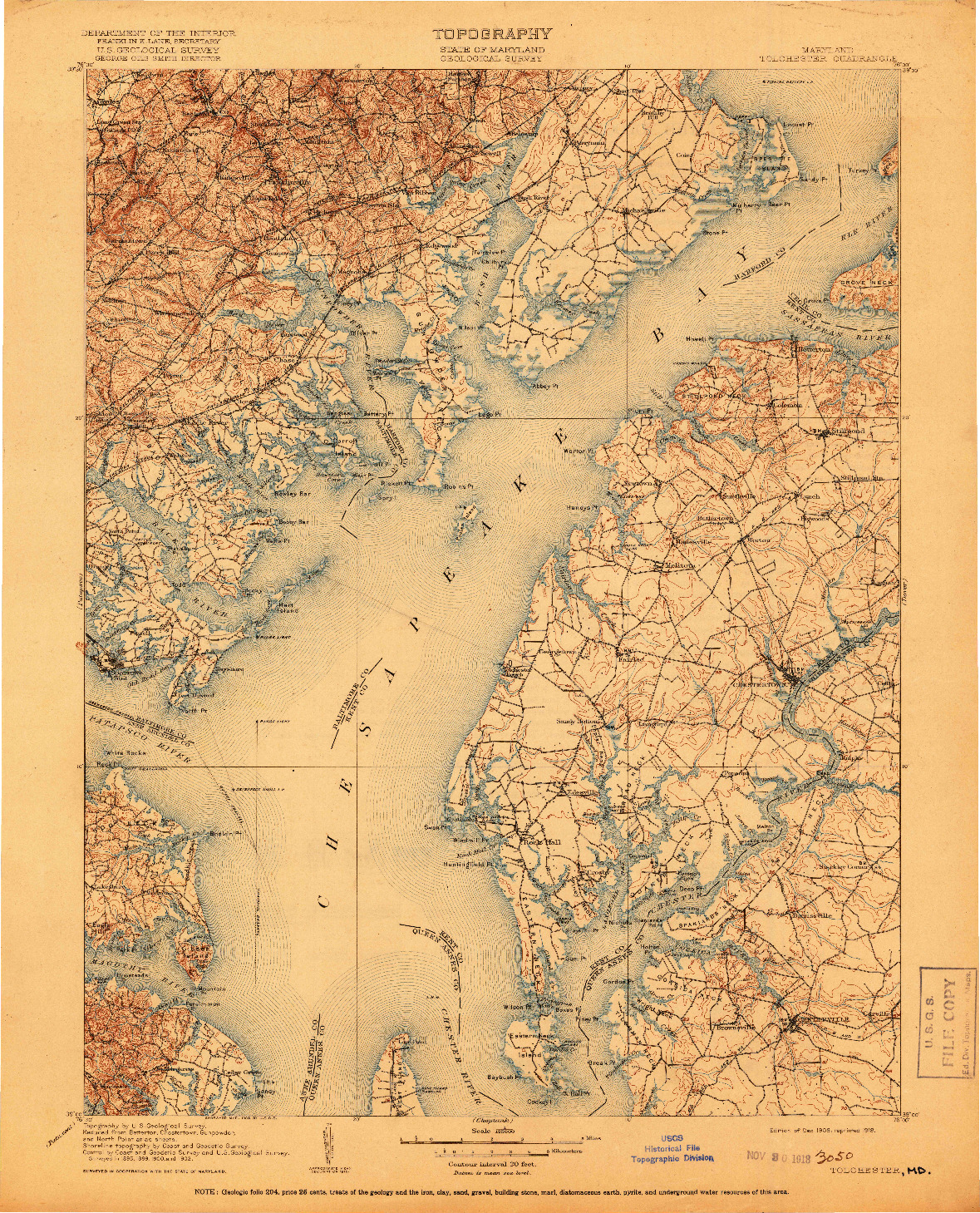 USGS 1:125000-SCALE QUADRANGLE FOR TOLCHESTER, MD 1908