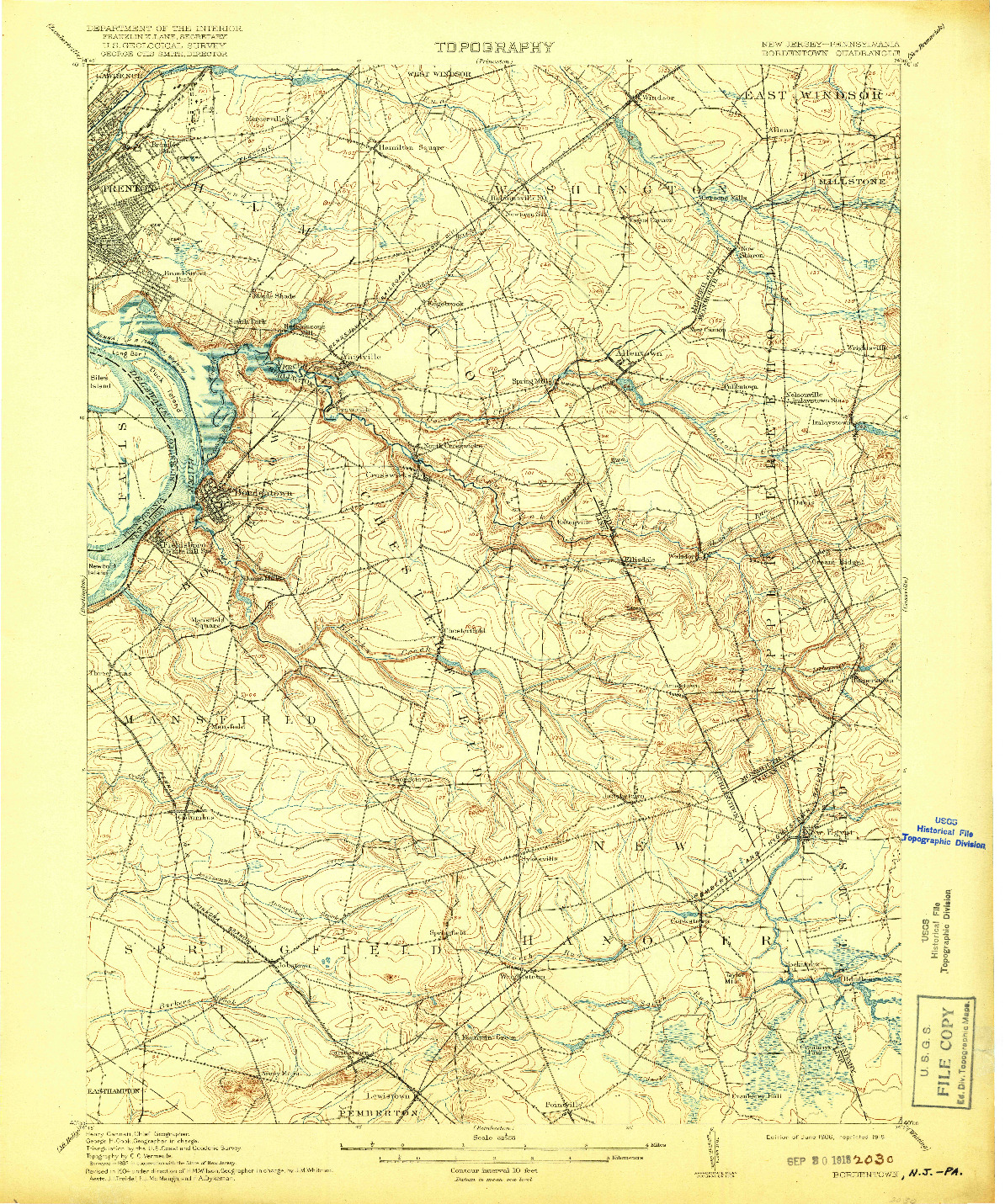 USGS 1:62500-SCALE QUADRANGLE FOR BORDENTOWN, NJ 1906