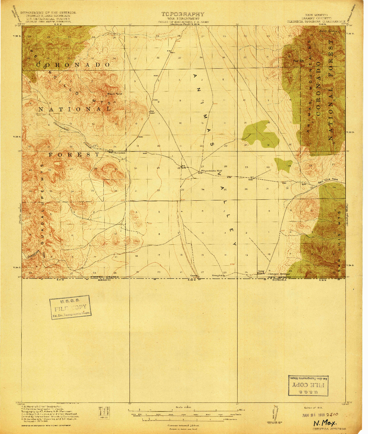 USGS 1:62500-SCALE QUADRANGLE FOR CIENEGA SPRINGS, NM 1918