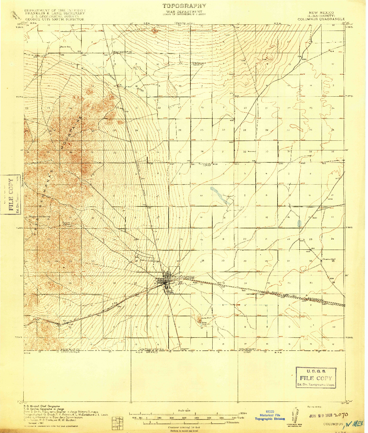 USGS 1:62500-SCALE QUADRANGLE FOR COLUMBUS, NM 1918