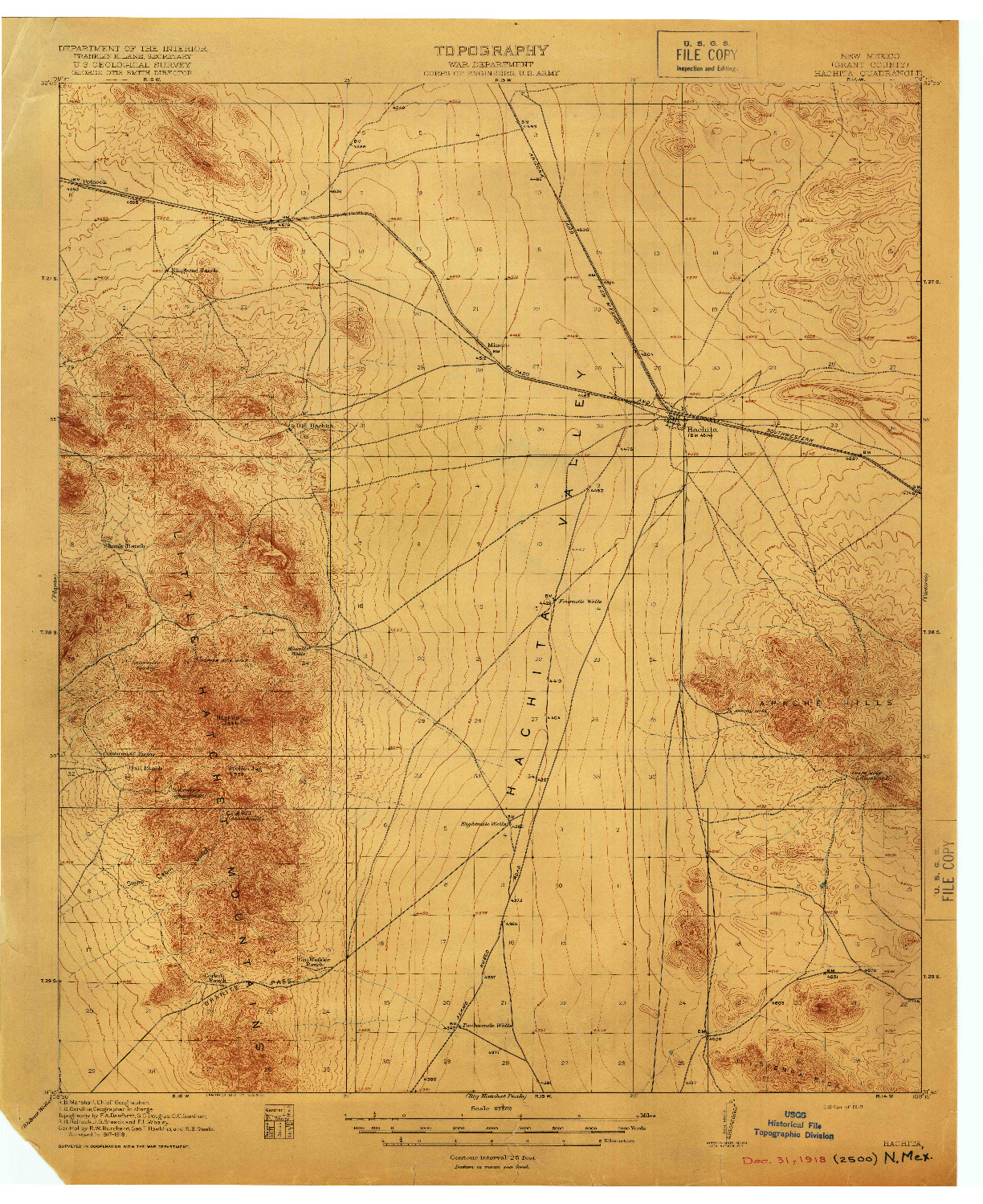 USGS 1:62500-SCALE QUADRANGLE FOR HACHITA, NM 1918
