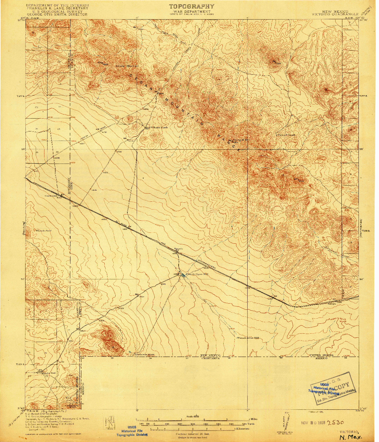 USGS 1:62500-SCALE QUADRANGLE FOR VICTORIO, NM 1918
