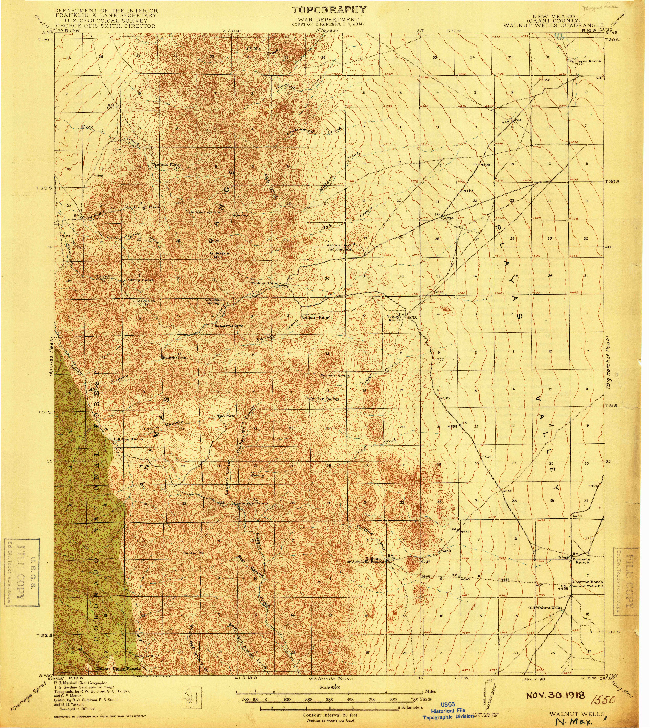 USGS 1:62500-SCALE QUADRANGLE FOR WALNUT WELLS, NM 1918