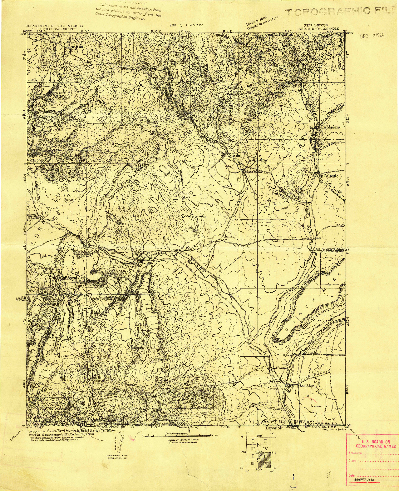 USGS 1:125000-SCALE QUADRANGLE FOR ABIQUIU, NM 1918