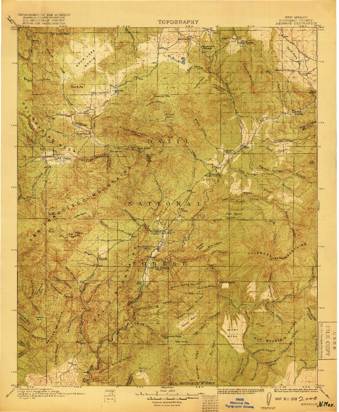 USGS 1:125000-SCALE QUADRANGLE FOR RESERVE, NM 1918