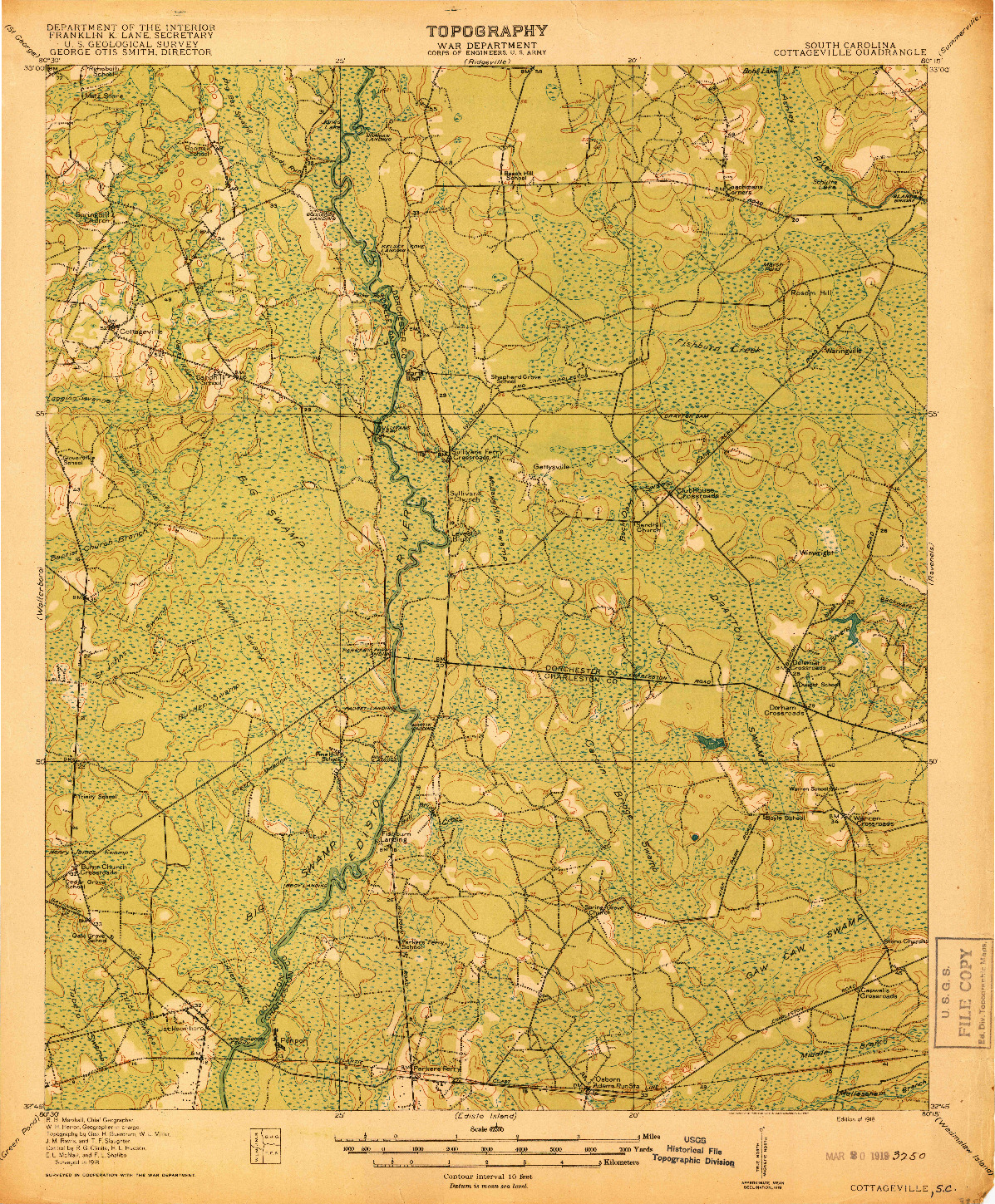 USGS 1:62500-SCALE QUADRANGLE FOR COTTAGEVILLE, SC 1918