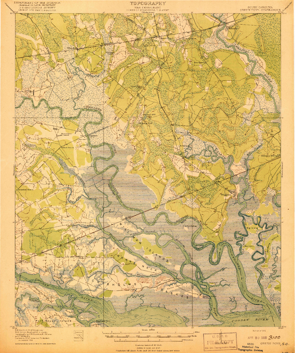 USGS 1:62500-SCALE QUADRANGLE FOR GREEN POND, SC 1918