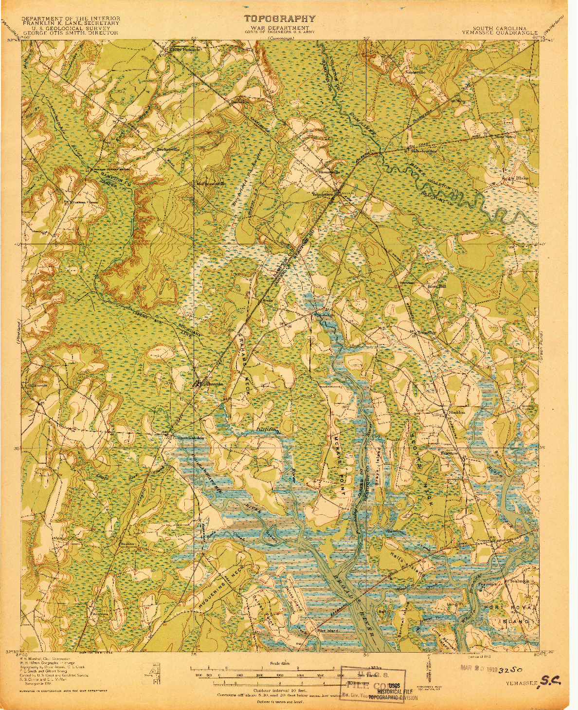 USGS 1:62500-SCALE QUADRANGLE FOR YEMASSEE, SC 1918