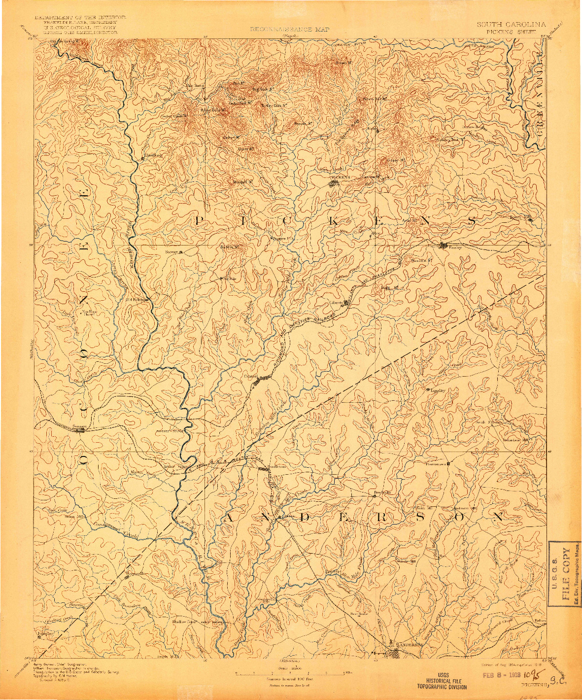 USGS 1:125000-SCALE QUADRANGLE FOR PICKENS, SC 1894