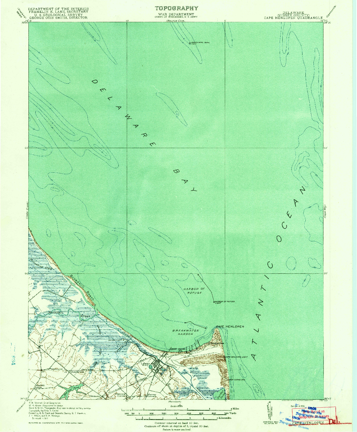 USGS 1:62500-SCALE QUADRANGLE FOR CAPE HENLOPEN, DE 1918