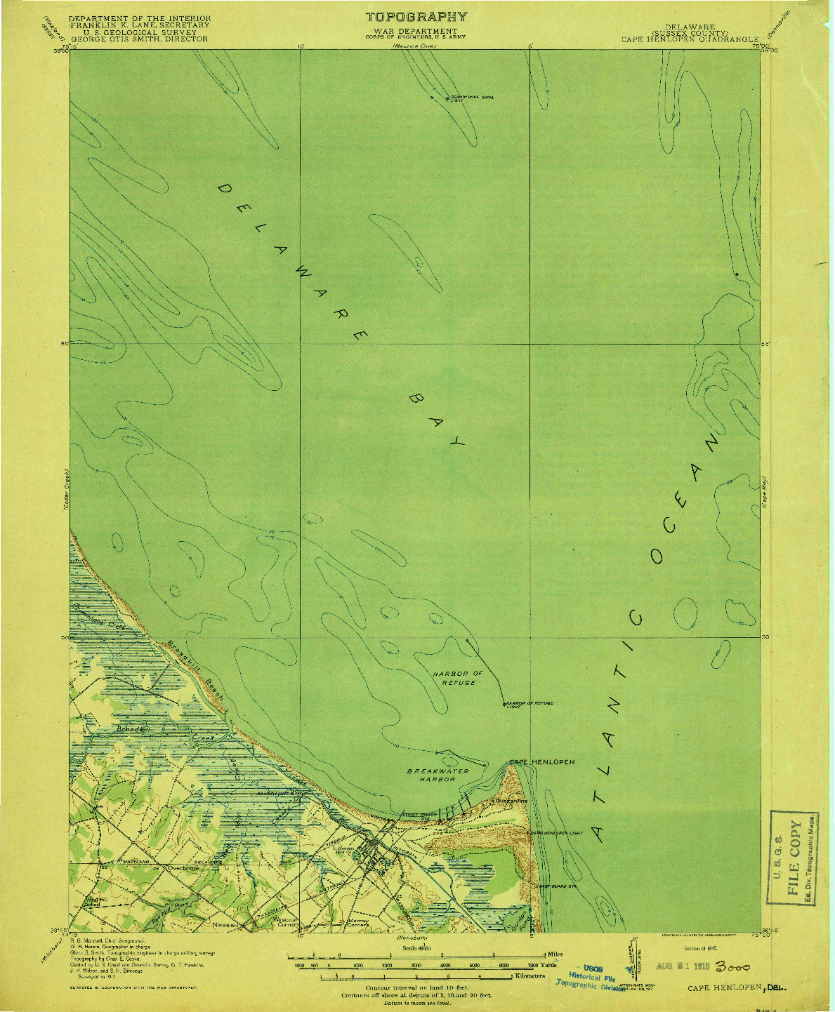 USGS 1:62500-SCALE QUADRANGLE FOR CAPE HENLOPEN, DE 1918