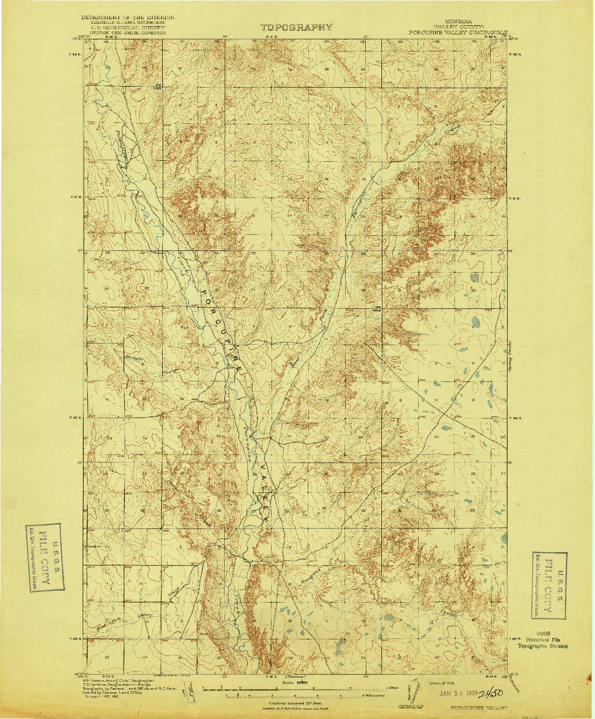 USGS 1:62500-SCALE QUADRANGLE FOR PORCUPINE VALLEY, MT 1918