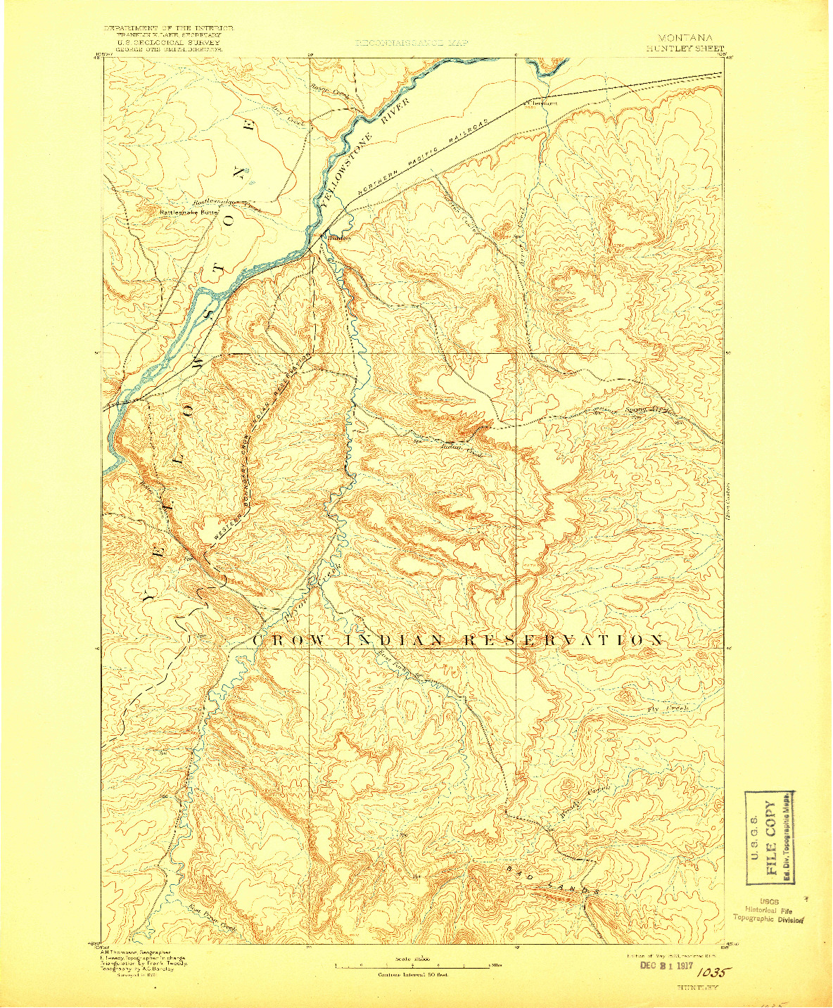 USGS 1:125000-SCALE QUADRANGLE FOR HUNTLEY, MT 1893