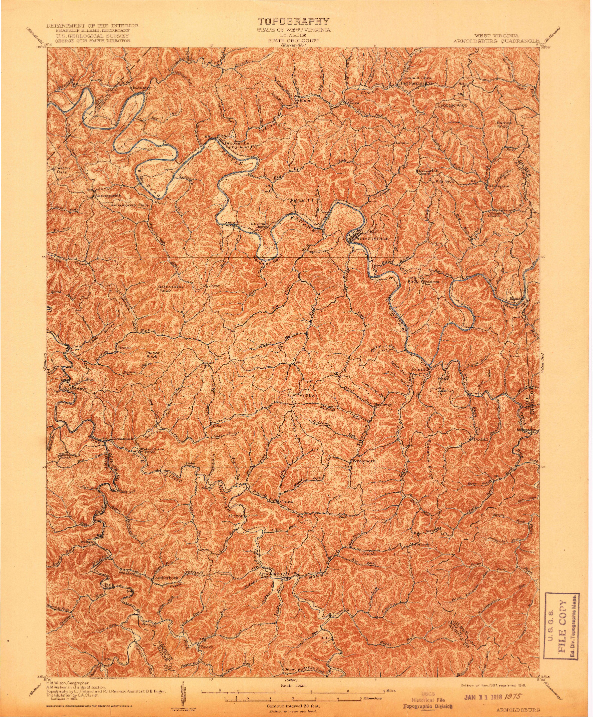 USGS 1:62500-SCALE QUADRANGLE FOR ARNOLDSBURG, WV 1907